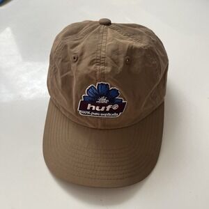 HUF Blue Flower Logo Kaki Tan Cotton Adjustable Baseball Cap Hat